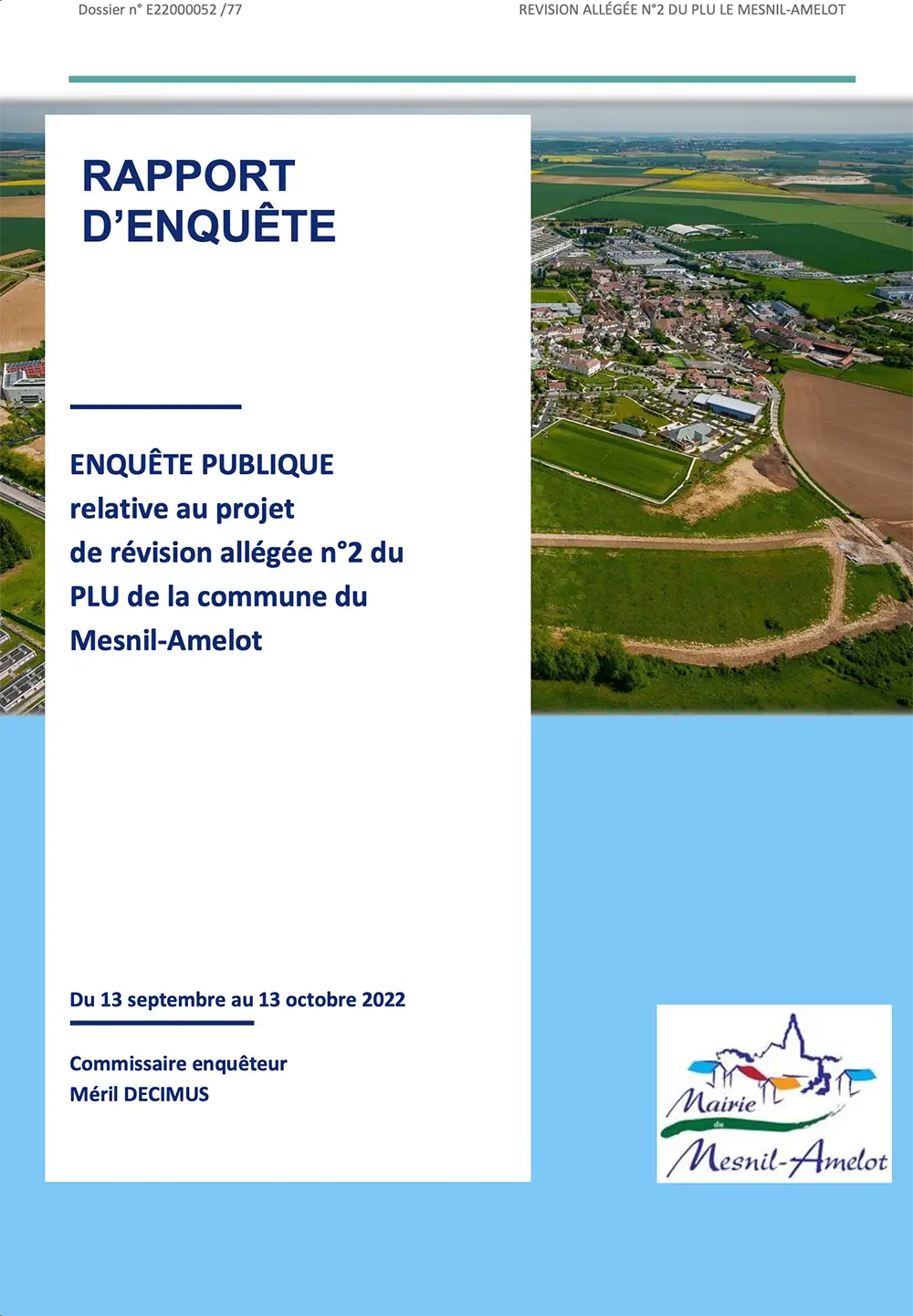 Rapport d'enquête publique relative au projet de révision allégée n°2 du PLU de la commune du Mesnil-Amelot