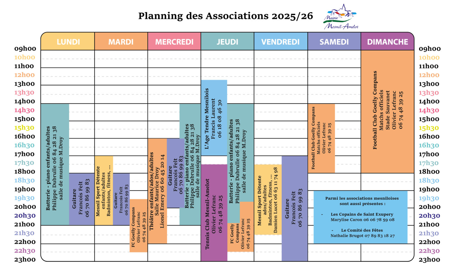 calendrier des associations de la ville du Mesnil Amelot 2025-2026